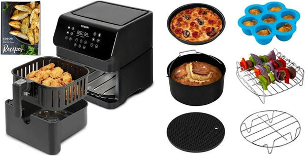 Air Fryer with Customizable 10 Presets & Shake Reminder,Cookbook(100 Recipes),Accessories XL, Set of 6 Fit All 5.8Qt, 6Qt Air Fryer, FDA Compliant, BPA Free, Dishwasher Safe, Nonstick Coating1
