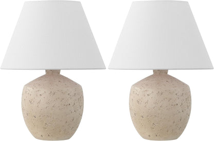 Myron 18" Concrete Effect Table Lamp, Cream, Set of 2 | Minimalist Scandinavian Design, Resin and Gold Metal Base, White Linen Shade, LED Bulbs Included, Modern Bedside Light8