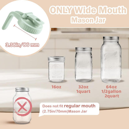 2 Pack Wide Mouth Mason Jar Lids V-Shaped with Handle, Mason Jar Pour Spout Lid with Extended Flip Lid Easy to Open, Airtight Leak Proof and Durable5