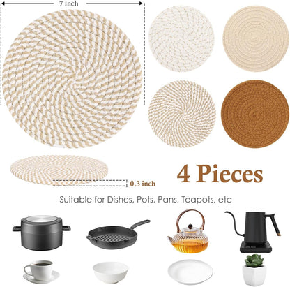 7" Trivets for Hot Dishes, Hot Pots and Pans, 4 Heat Resistant Hot Pads, Pot Holders for Kitchen, Home Essentials for New Home and Farmhouse Decor, Fall Decorations for Home(Brown)2