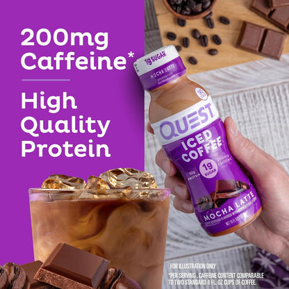 Quest Nutrition Iced Coffee, Mocha Latte, 1G of Sugar, 10G of Protein, 90 Calories, 200Mg of Caffeine, 12 Count | 200Mg Caffeine, 90 Calories per Bottle, Creamy Coffeehouse Taste, Rich, Chocolatey Mocha Latte Flavor without a Ton of Sugar6