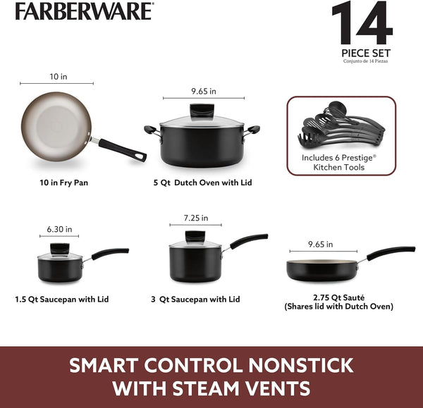 Smart Control Nonstick Cookware Pots and Pans Set, 14 Piece, Black7