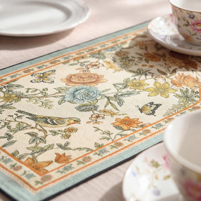 Beige Floral Bird Rustic Vintage Table Runner 13X72 Inch6
