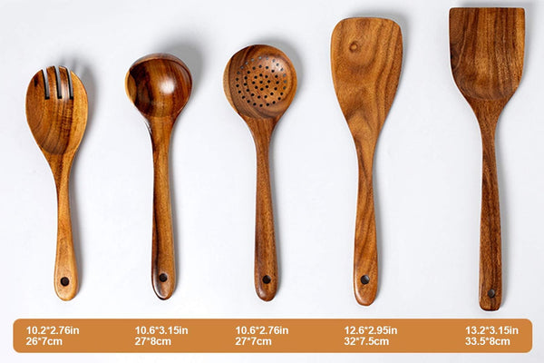 Premium 5 Pcs Wooden Spoons for Cooking, Wood Kitchen Spatula Utensils Set6