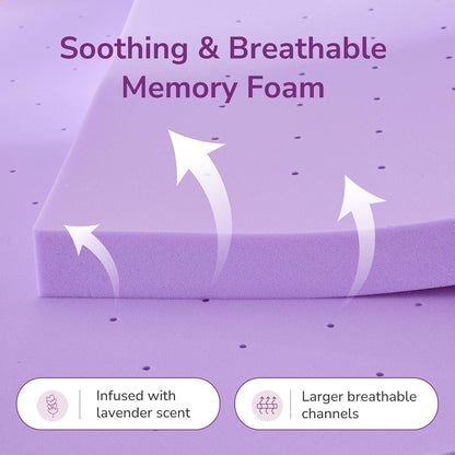 4 Inch Twin XL Lavender Infusion Memory Foam Mattress Topper | Ventilated & Pressure Relieving, Certipur-Us Certified, Medium Firm Topper for Relaxing Sleep in a Box, 38"X80"3