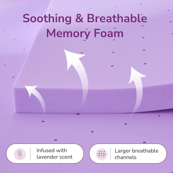 4 Inch Twin XL Lavender Infusion Memory Foam Mattress Topper | Ventilated & Pressure Relieving, Certipur-Us Certified, Medium Firm Topper for Relaxing Sleep in a Box, 38"X80"3