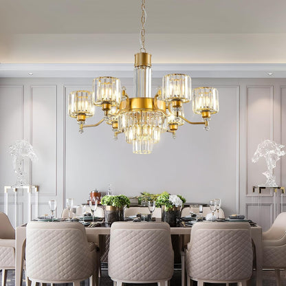 7-Light Modern Large Crystal Chandelier Gold Adjustable Hanging Pendant Light Vintage Farmhouse Ceiling Light Fixture for Living Room Dining Room Bedroom Foyer Entryway Staircase6
