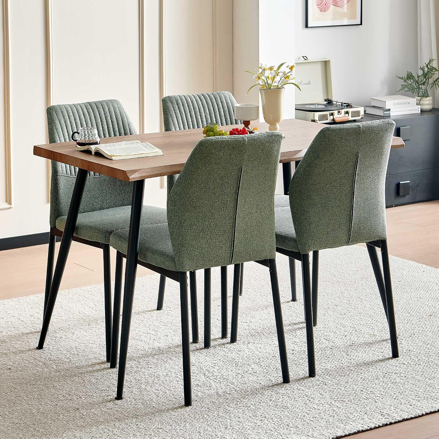 dining-table-set-for-4-modern-wood-irregular-rectangle-dining-table-linen-fabric-dining-chairs-4-table-and-chairs-set-of-4-for-kitchen-dining-room-green