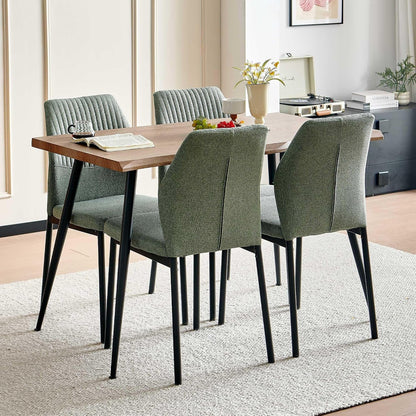 Dining Table Set for 4, Modern Wood Irregular Rectangle Dining Table, Linen Fabric Dining Chairs 4,Table and Chairs Set of 4 for Kitchen Dining Room, Green1