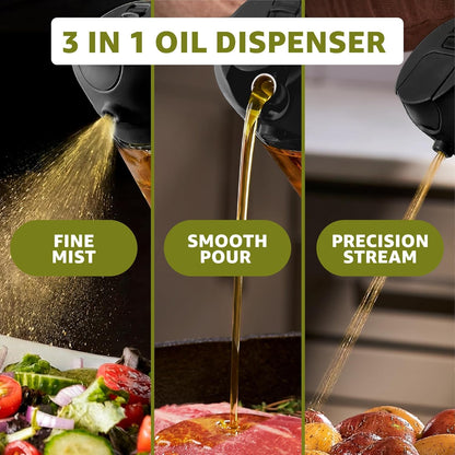 16 Oz Glass Olive Oil Sprayer for Cooking, Oil Dispenser, Black | Glass 2-In-1 Olive Oil Dispenser Bottle, Oil Dispenser for Kitchen, Oil Spray Bottle, Mist or Stream, Anti-Drip Spout, Salads2