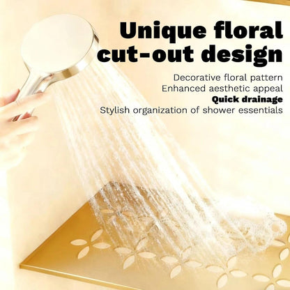 12 Inch Frosted Golden Aluminum Material Shower Niche Shelf Rectangular Bathroom Niche Shelf with Floral Design Fits Prefabricated Tile Niches 1 Pack6