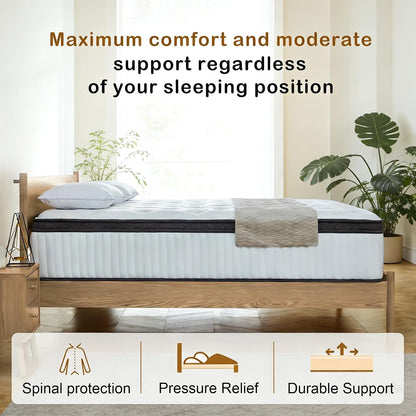 Full Size Mattress, 12 Inch Full Hybrid Mattresses with Memory Foam and Individual Pocket Spring for Motion Isolation, Pressure Relief, Medium Firm Mattress in a Box, 54 * 75 * 126