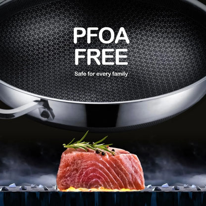 Wok Pan,Hybrid 13 Inch Wok with Lid, PFOA Free Cookware,Non Stick Stainless Steel Woks & Stir-Fry Pans Nonstick, Dishwasher and Oven Safe, Works on Induction3