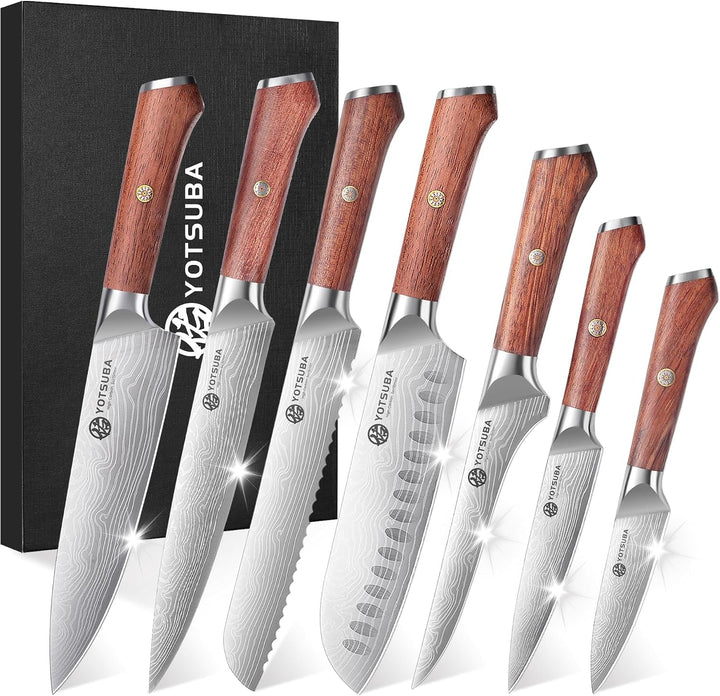 7PCS Japanese Kitchen Knife Set with Genuine Natural Rosewood Ergonomic Handle & Gift Box, Professional Ultra Sharp High Carbon Stainless Steel Knives for Cooking