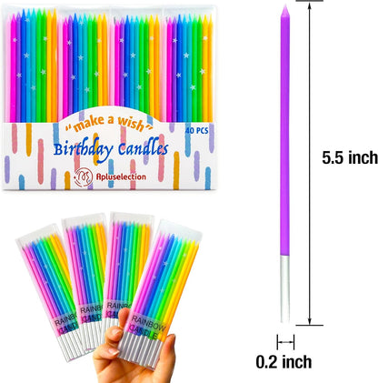 40-Count Rainbow Birthday Candles for Cake, 5.5” Tall Thin3