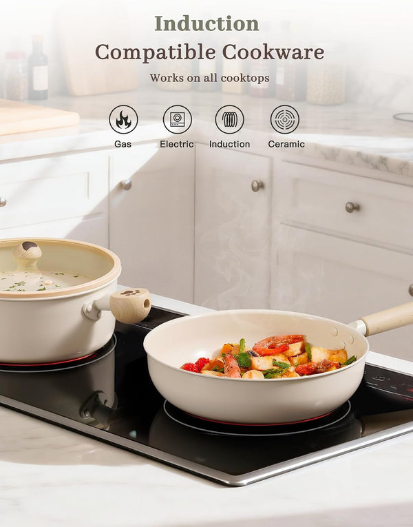 Pots and Pans Set Non Stick,Non Toxic 18 Pcs Ceramic Cookware | Dishwasher Safe Induction Cookware for Everyday Cooking & Housewarming Gifts4