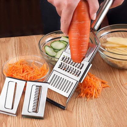 Multi Purpose Grater Peeler and Cutter 3 Interchangeable Accessories for Kitchen with Stainless Steel 8 Piece Vegetable Salad Chopper Slicer (Silver)1