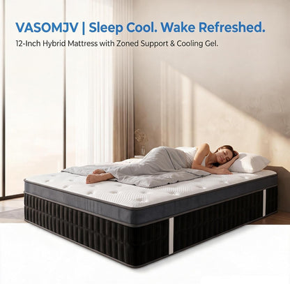 Queen Mattress 12 Inch, Medium Firm Hybrid with Pocket Coils & Cooling Gel6