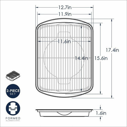 Oven Crisp Baking Tray 2Pc Set Includes Pan and Rack; Natural Aluminum for Air Frying, Crisping, Broiling, Baking; Cooking Surface 17 X 12 Inches6