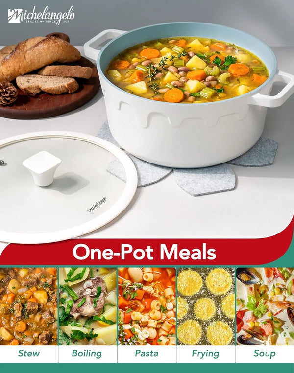 8 Quart Stock Pot with Lid, Titanium Ceramic Nonstick Soup Pot | Ptfe-Free & Non-Toxic | Coating Lasts Longer | 8 Qt for Gatherings | Glass Lid | Stovetop-To-Table & Gift | Cream7