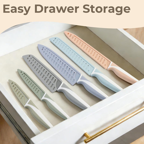 Knife Set 12 PCS, 6 Color-Coded Kitchen Knives with 6 Blade Guards8