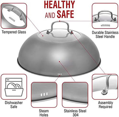 Carbon Steel Wok Pan 13,5 “ + Lid 12.8 in for 13.5-In Wok + 17’’ Spatula and Ladle6