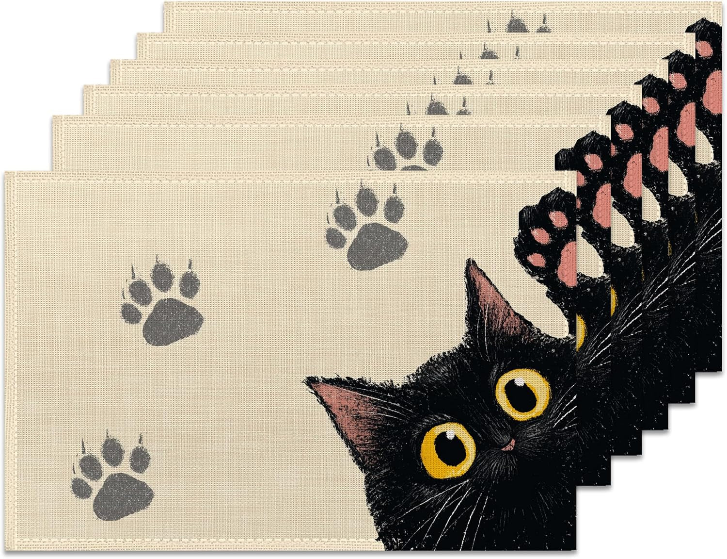 dining-table-placemats-set-of-6-black-cat-paw-linen-table-mats-12-x-18-inch-washable-waterproof-stain-resistant-reusable-place-mats-for-kitchen-home-party-decor-daily-use