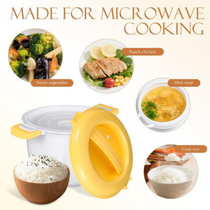 Microwave Rice Cooker, Portable Microwave Steamer for Vegetables, Pasta, Soup, Grains - Container for Small Kitchens, Dorms or Offices, BPA Free, Dishwasher Safe, Yellow4