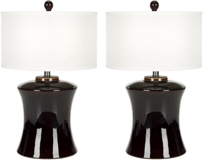 SAFAVIEH Lighting Collection Gary Modern Dark Brown Ceramic 24-Inch Bedroom Living Room Home Office Desk Nightstand Table Lamp Set of 2 (LED Bulbs Included)1