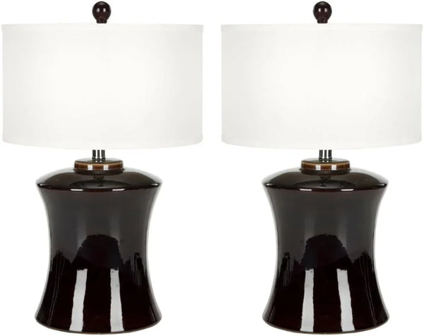 SAFAVIEH Lighting Collection Gary Modern Dark Brown Ceramic 24-Inch Bedroom Living Room Home Office Desk Nightstand Table Lamp Set of 2 (LED Bulbs Included)1
