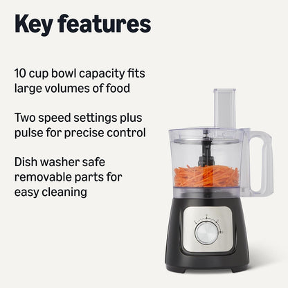 Food Processor and Vegetable Chopper with 10 Cup Bowl, 2-Speed, 500 Watt Motor, Pulse Function, Dishwasher Safe Parts, Black2