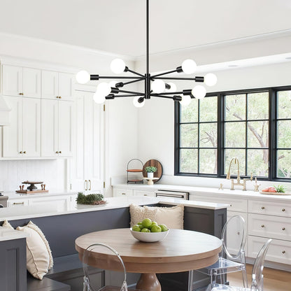 11"-52" Height Adjustable Modern Chandelier Ceiling Light Fixture, 12-Light Sputnik Chandeliers Matte Black Mid Century Chandelier over Table, Chandeliers for Dining Room Living (Bulbs Not Included)5
