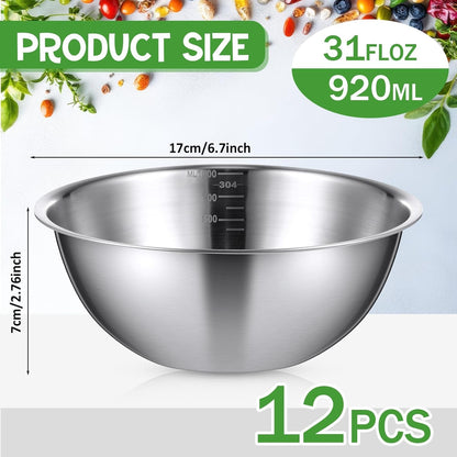 12 Pcs 304 Stainless Steel Mixing Bowls with Graduations, 31 Oz2