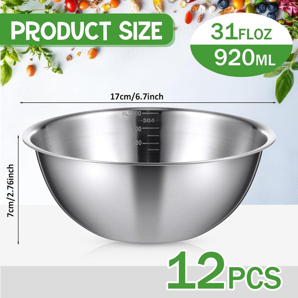 12 Pcs 304 Stainless Steel Mixing Bowls with Graduations, 31 Oz2