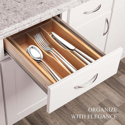 Small Silverware Organizer, Bamboo Kitchen Drawer Organizer, Utensil Holder, Cutlery Tray & Spoon Flatware Storage with Grooved Drawer Dividers (6.7''W X 12''D)5