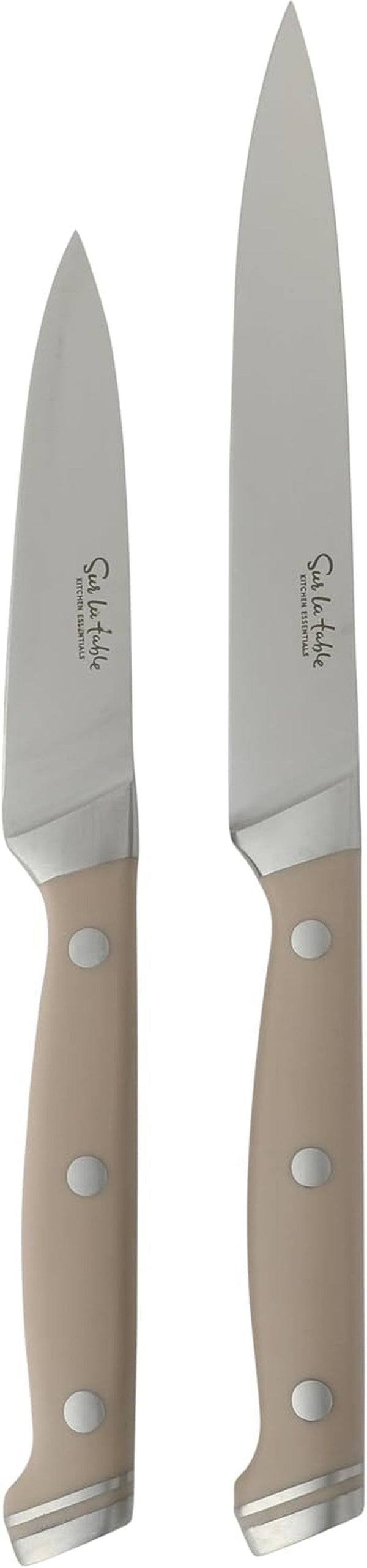 Sur La Table Kitchen Essentials Knife Set with Block, 14-Piece Forged German Steel Kitchen Knives, Beech Wood Block, Chef, Santoku, Bread & Steak Knives, Shears & Sharpener - Taupe5