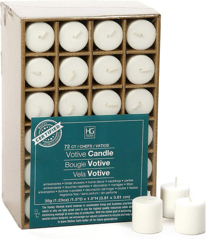 Unscented White Votive Candles, 72-Pack – Clean-Burning, Long-Lasting 10-12 Hour Burn – Ideal for Weddings, Home Décor, Spa, Events – Bulk Value for Versatile Use1