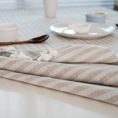Stripe Tassel Tablecloth Cotton Linen Stain Resistant Dust-Proof Table Cloth Cover for Kitchen Dinning Tabletop Decoration (Rectangle/Oblong,55 X 79 Inch, Beige)6