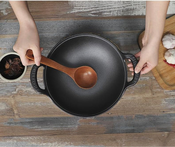 Cast Iron Wok with Dual Handle, Pre-Seasoned Stir-Fry Pans (Wok with Lid 11 Inch)9