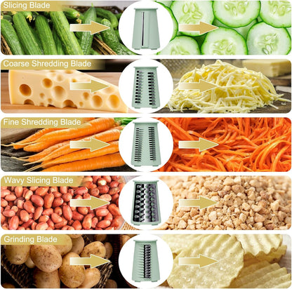 5-In-1 Rotary Cheese Grater and Vegetable Slicer with Suction Base, Green5