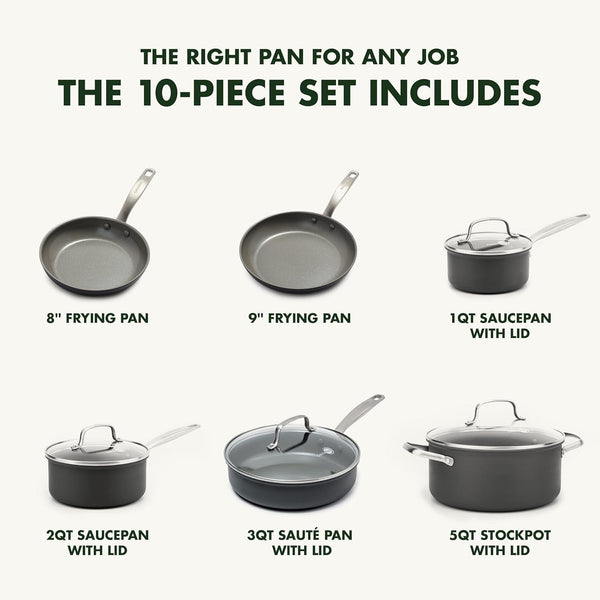 Chatham Hard Anodized Healthy Ceramic Nonstick 10 Piece Cookware Pots and Pans Set, Frying Pan Skillets, Saucepans, Saute Pan, Stockpot, Lids, Pfas-Free, Dishwasher & Oven Safe, Gray4
