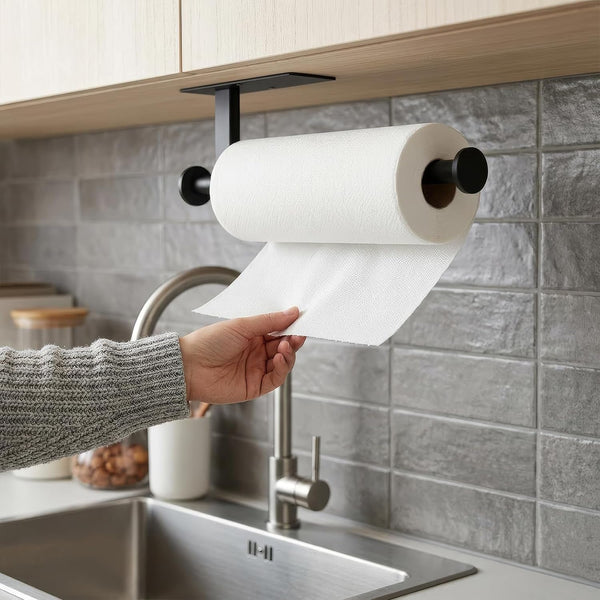 Paper Towel Holder Wall Mount - Self Adhesive No Drill or Drilling, SUS304 Stainless Steel - Kitchen, Bathroom, Sink, Pantry, Fridge(Black)7
