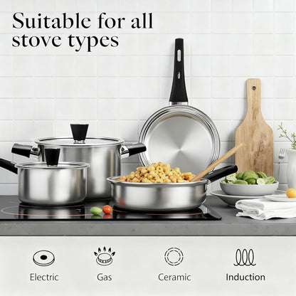 Stainless Steel Cookware Set, 14-Piece Pots and Pans Set, Kitchen Cookware Set with Stay-Cool Handle, Non-Toxic, Dishwasher Safe & Compatible with All Stovetops (Gas, Electric & Induction)7