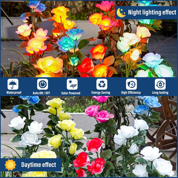 Solar Garden Lights - Upgraded Outdoor Light, 7-Color Changing Rose Lights for Yard,Garden Decoration, Enlarged Solar Panel, More Realistic Rose Flower (2 Packs)5
