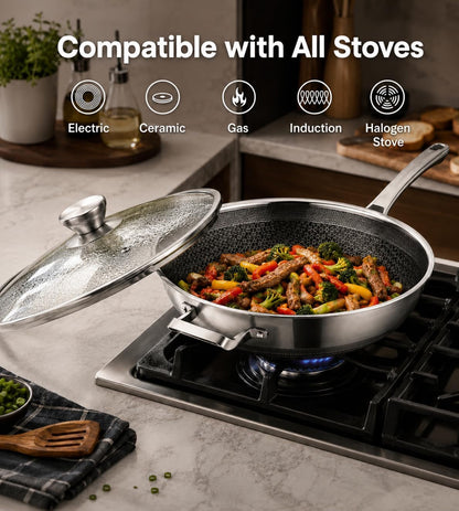 Wok Pan,Hybrid Nonstick 14 Inch Wok with Lid,Induction Non Stick Stainless Steel Large Deep Woks&Stir-Fry Pans,Stay-Cool Handle Skillets,Pfoa Free Cookware4