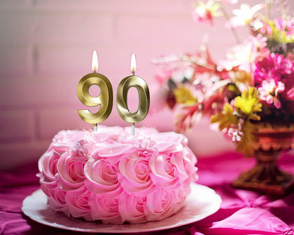 90Th Birthday Candles,Gold Number 90 Cake Topper for Birthday Decorations Party Decoration5