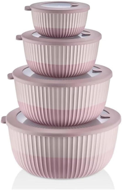 Plastic Mixing Bowls with Lids, 8-Piece Airtight Leak-Proof Nesting Bpa-Free Prep Bowl Set for Kitchen & Food Storage, 500Ml, 1300Ml, 2600Ml & 4200Ml, Microwave & Dishwasher Safe (Pink)1