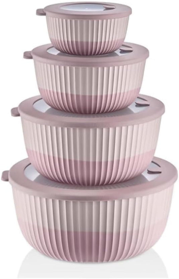Plastic Mixing Bowls with Lids, 8-Piece Airtight Leak-Proof Nesting Bpa-Free Prep Bowl Set for Kitchen & Food Storage, 500Ml, 1300Ml, 2600Ml & 4200Ml, Microwave & Dishwasher Safe (Pink)1