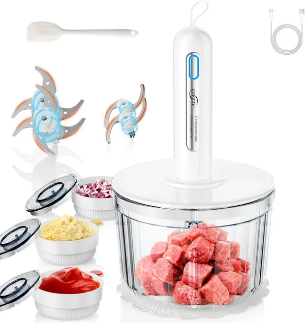 Glass Food Processor with 4 Blades & 4 Bowls (8 Cup + 3X0.5 Cup), Small Food Processor& Meat Grinder - Compact Design for Meal Prep, Baby Food, Sauces - Dishwasher Safe1