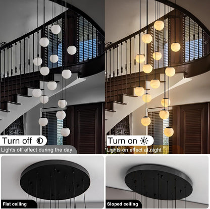 Black Alabaster Staircase Chandelier, 14-Light Modern Marble Pendant Light for High Ceiling Foyer, Luxury Statement Fixture for Entryway & Living Room9
